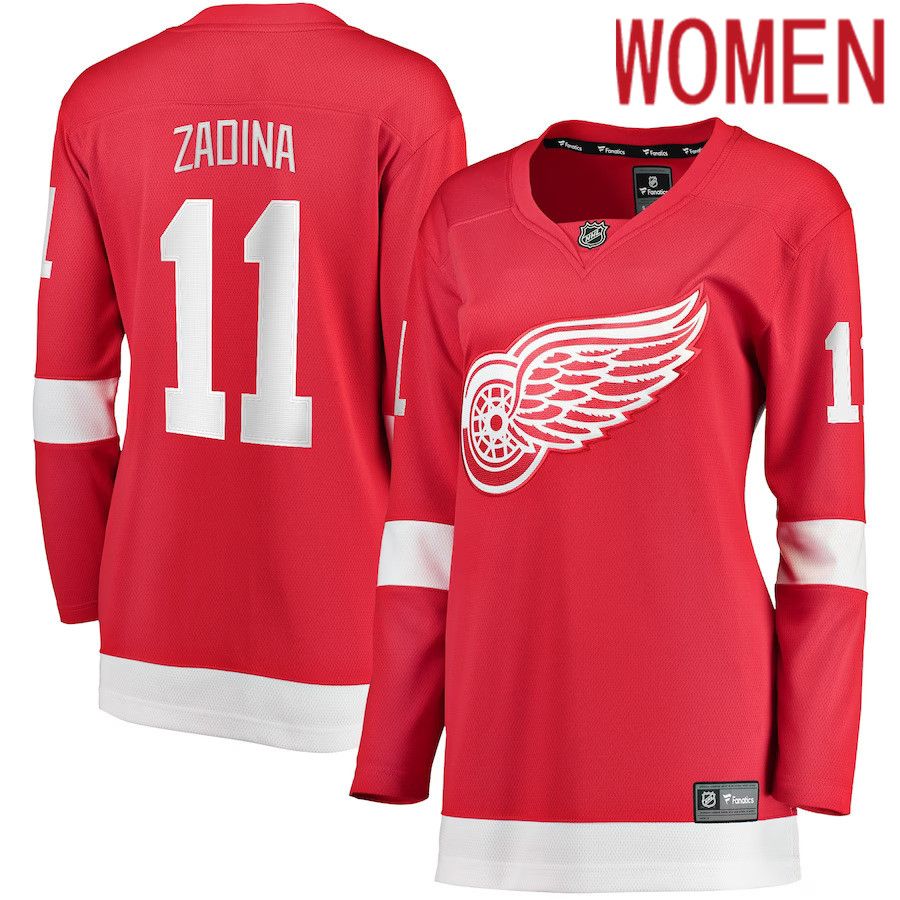 Women Detroit Red Wings #11 Filip Zadina Fanatics Branded Red Home Breakaway Player NHL Jersey